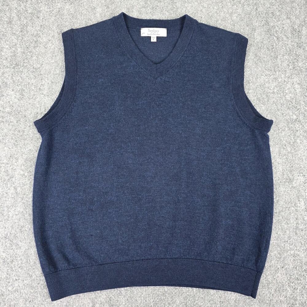 Turnbury Sweater Vest Mens Large Blue Fine Merino Wool V Neck Pullover Knit